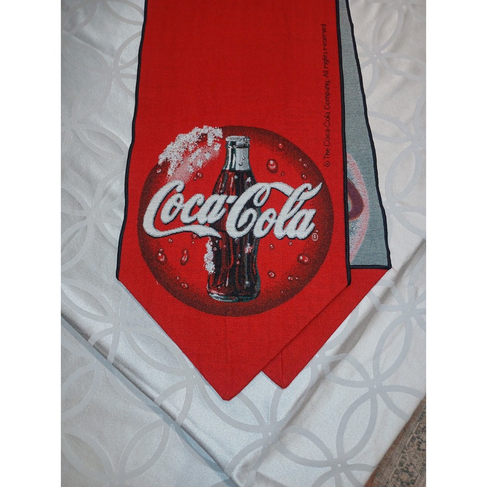 Coca-Cola Woven Tapestry Table Runner Red Vintage Style Soda Bottle Decor 64 in
